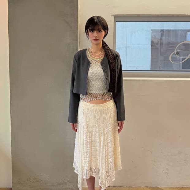 그레이 라운드넥 크롭 자켓