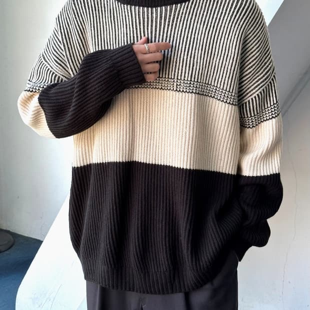 Panel design rib wide knit P/O