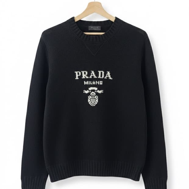 프라다 남성 캐시미어 울 로고 니트 스웨터(블랙, 50/새상품)