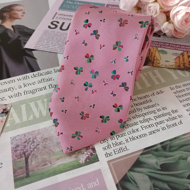 타이요 실크 핑크 패턴 넥타이 9cm 새제품 A19344
