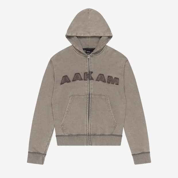 aakam Washed Logo Zip-Up Hoodie 카키 2사이즈