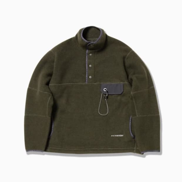 앤드원더 And Wander 울 후리스 풀오버 카키 WS