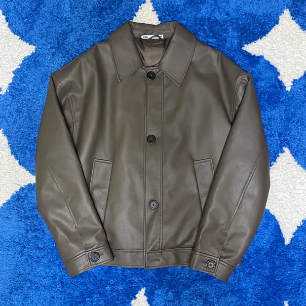 자라 ZARA 카키브라운 레더 자켓