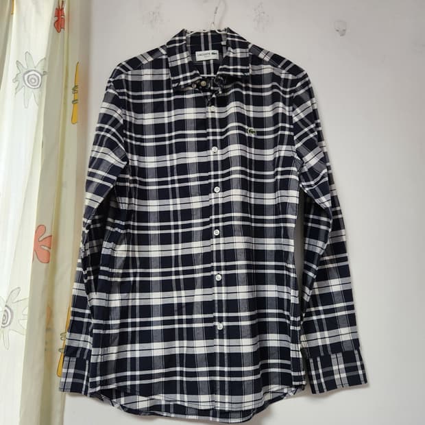 라코스테 네이비 체크 긴팔 셔츠100