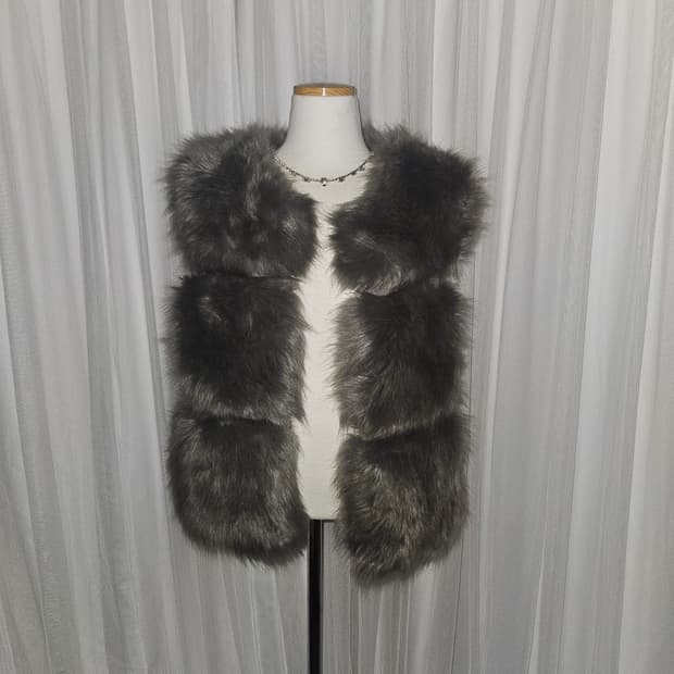 빈티지 히메 그레이 퍼 베스트