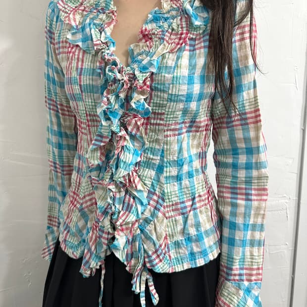 anvalides check frill shirt
