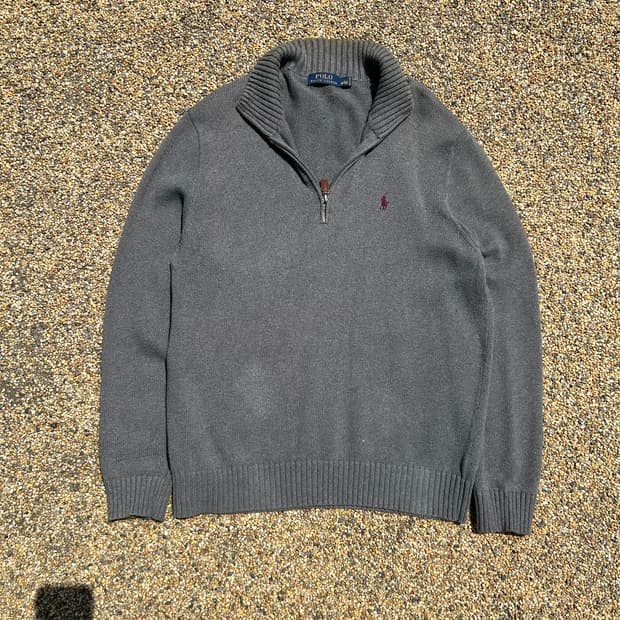 폴로(POLO RalphLauren)멜란지 그레이 반집업 니트
