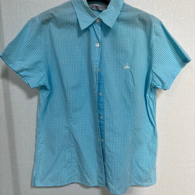 브룩스브라더스 체크 반팔 셔츠 블루