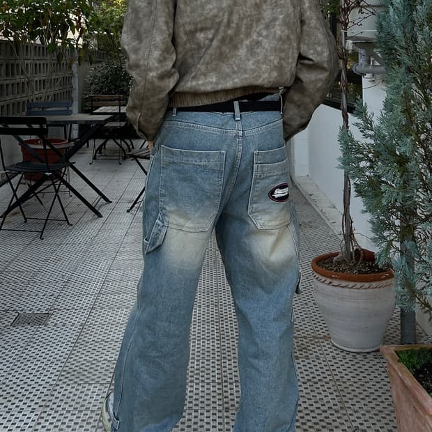 엔지니어 카펜더 데님 패치 팬츠 와이드 청바지