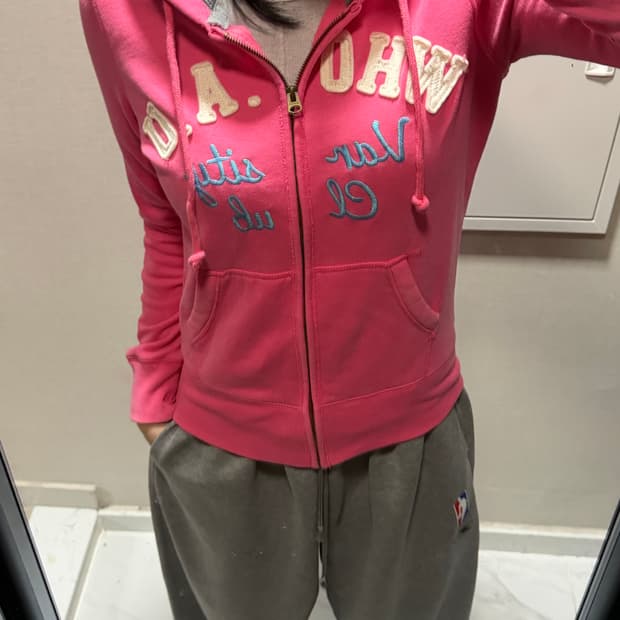 후아유 핑크 후드집업 s