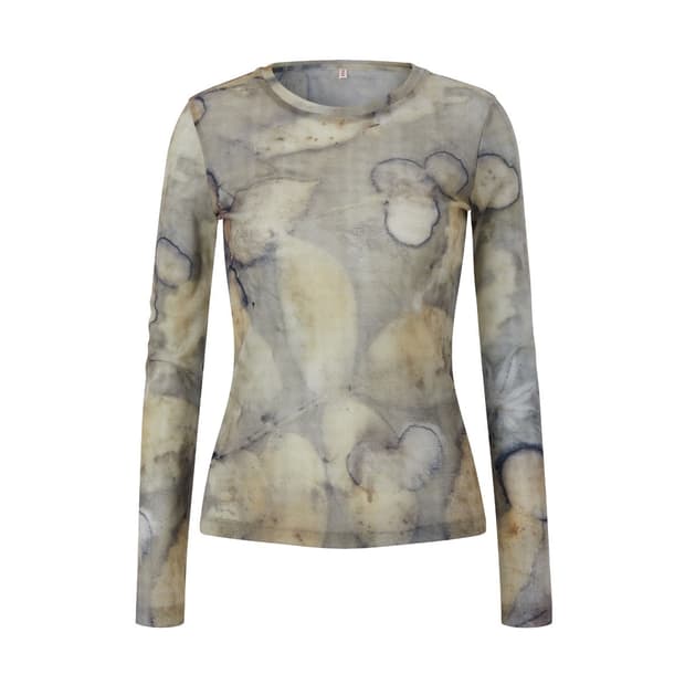 Teak LEAF DYED MESH LONG SLEEVE TOP