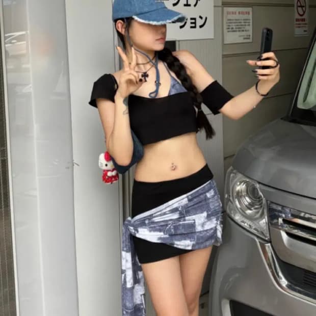 비엔프롬 bnfrom from tie denim skirt