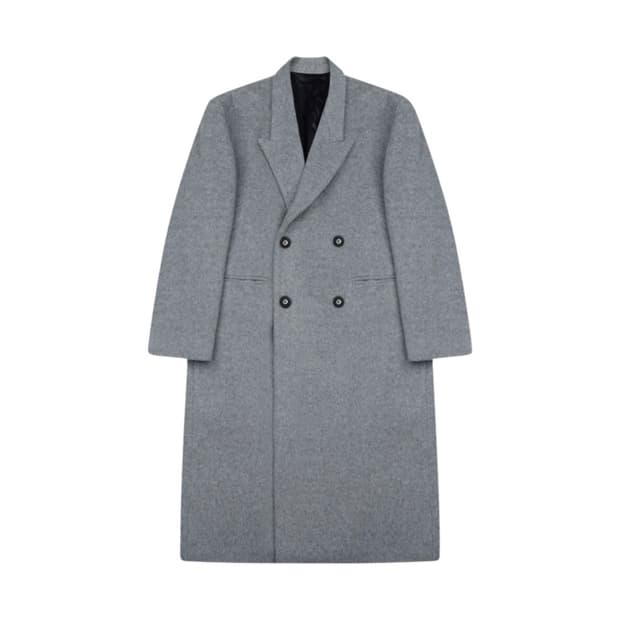 [M] STU 오버핏 더블 브레스티드 캐시미어 코트 그레이