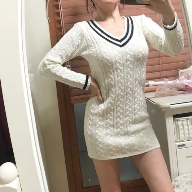 브이넥 꽤배기 롱티/원피스 55