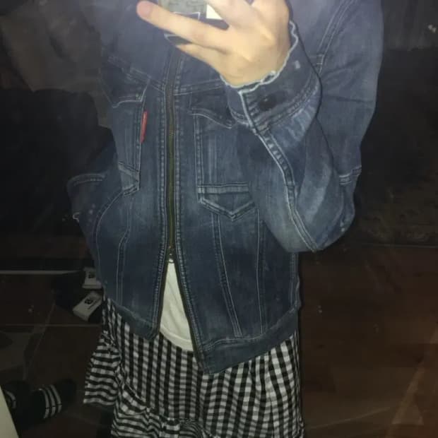 일본빈티지 데님 하이넥 투웨이 라이더 자켓 점퍼 청자켓 크롭