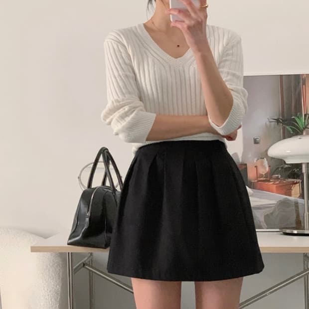 사색 thoughts 자체제작 A라인 스커트 블랙 M