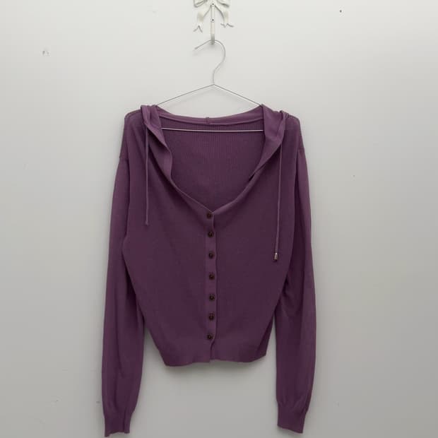 포도 루즈 후드 가디건