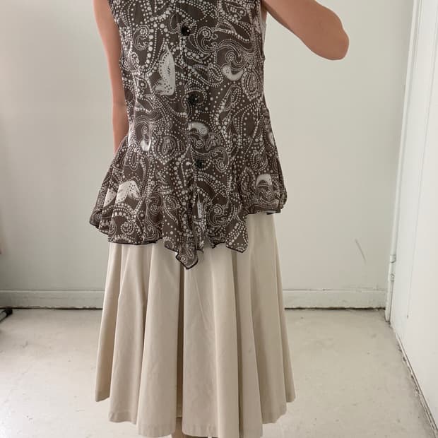 일본빈티지 브라운 페이즐리 민소매 셔츠