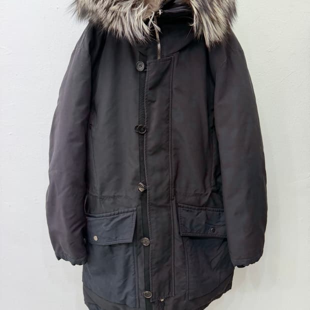 정품) 시스템옴므 한섬 블랙 야상 퍼 후드 구스패딩 100