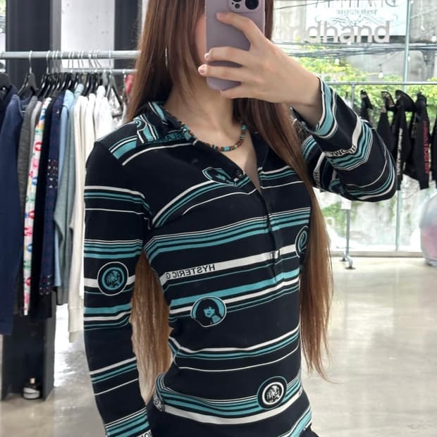 히스테릭글래머 히스걸 스트라이프 pk 버튼롱슬리브