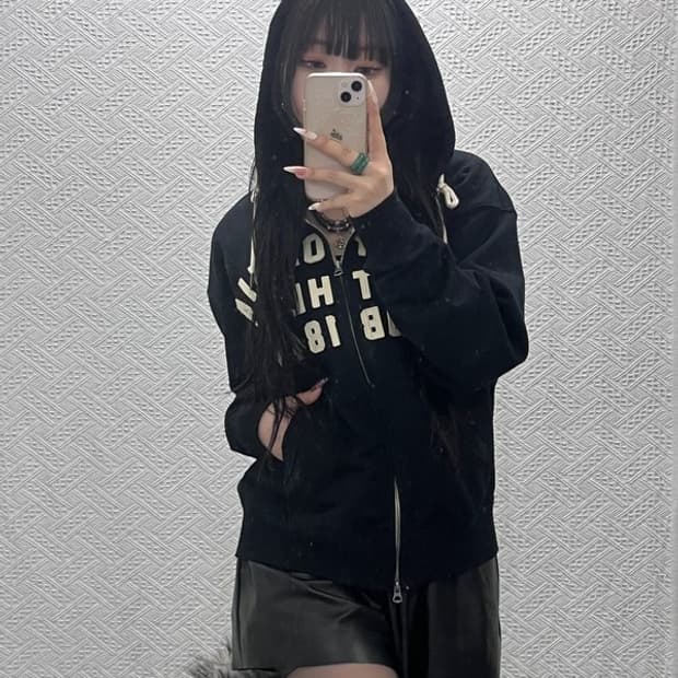 후아유 올드스쿨 레트로 빈티지 레터링 후드집업 M C09423