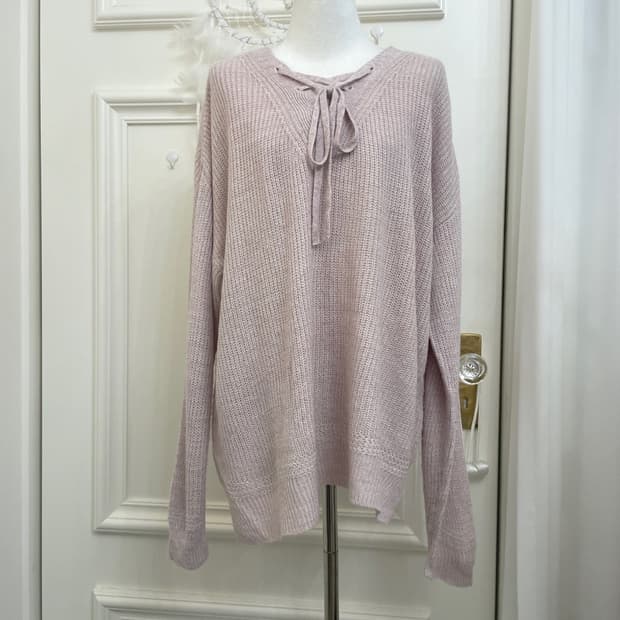 lavender pink lace-up point loose knit t