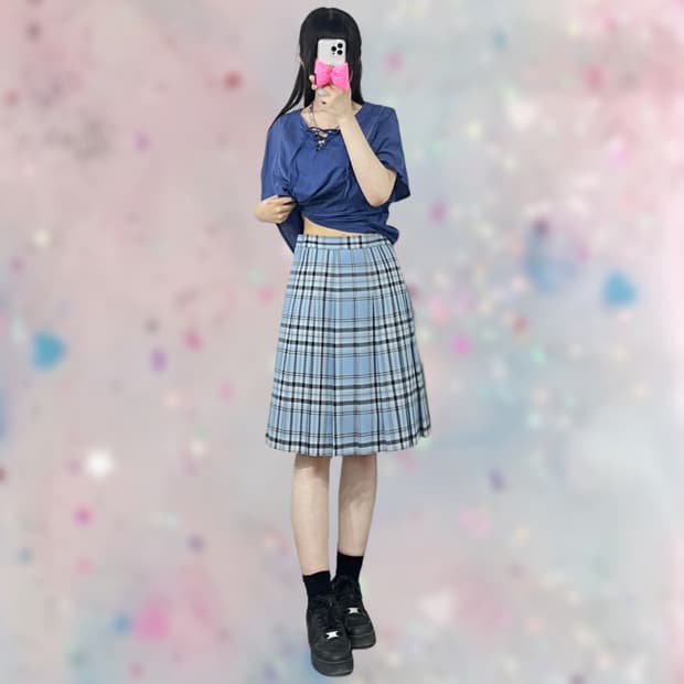 썸머울 체크 플리츠 미니 스커트