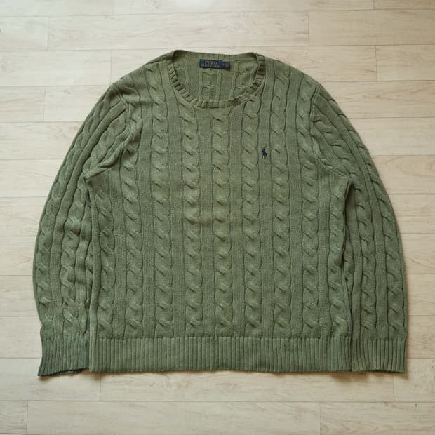 폴로 랄프로렌 올리브 꽈배기 니트