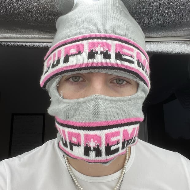 20FW 슈프림 더블 로고 페이스마스크 비니 그레이 핑크