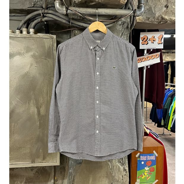 라코스테 깅엄 체크 셔츠 블랙 M #csz3470