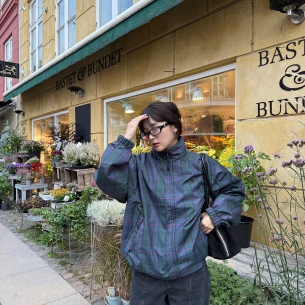 L리버시블 플래너 자켓 플래너 체크, 에어 포스 블루/블랙