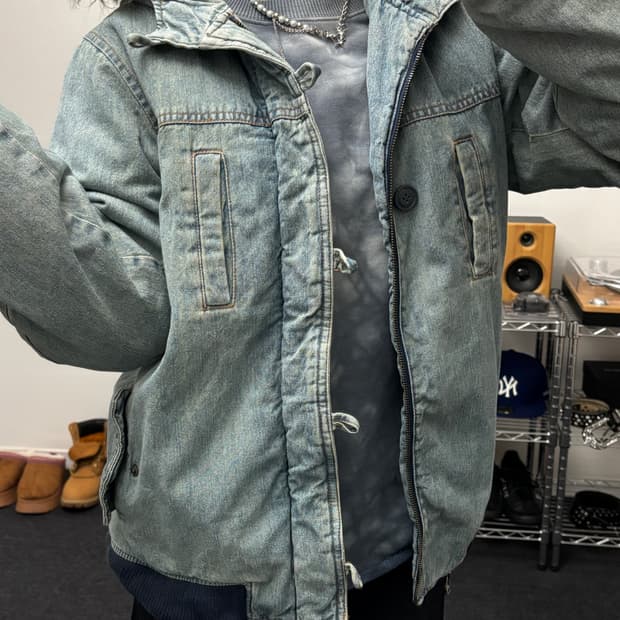올드 빈티지 퍼 후드 데님 블루종 자켓