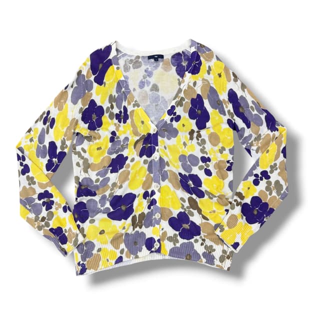 갭 플라워 노랑 보라 니트 가디건