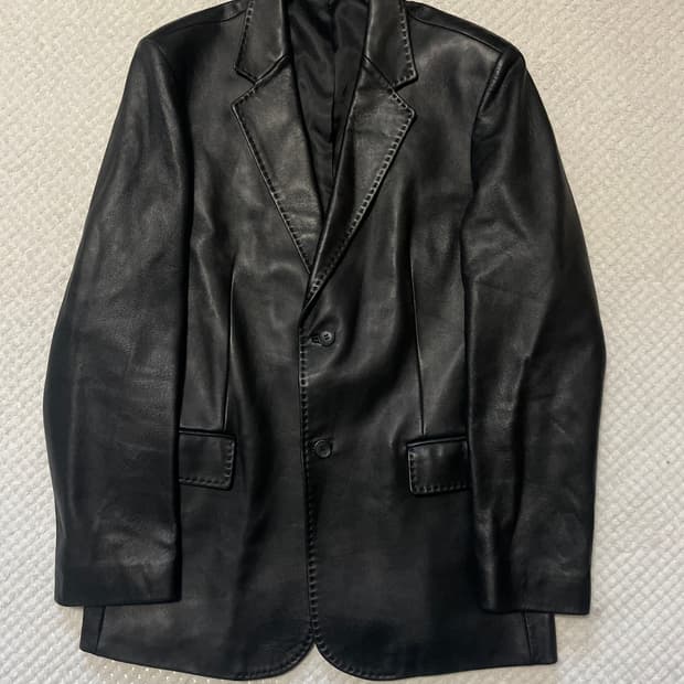 광희시장 웨스턴 무드 2버튼 램스킨 양가죽 스티치 레더 자켓