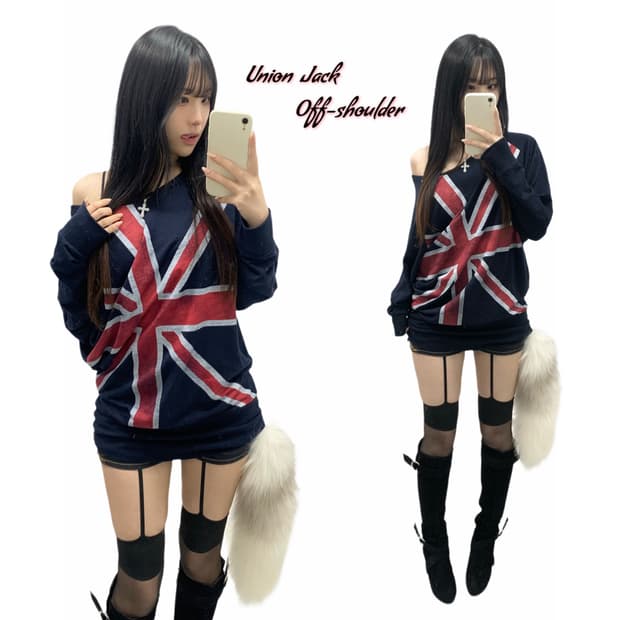 [GALYGE] 유니언잭 원숄더 롱슬리브