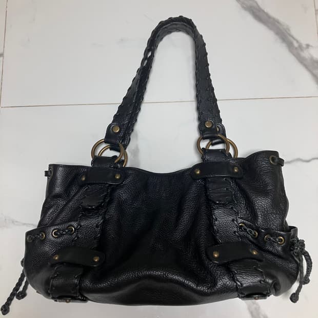 Y2K Kooba 시에나 블랙 가죽 토트백 숄더백