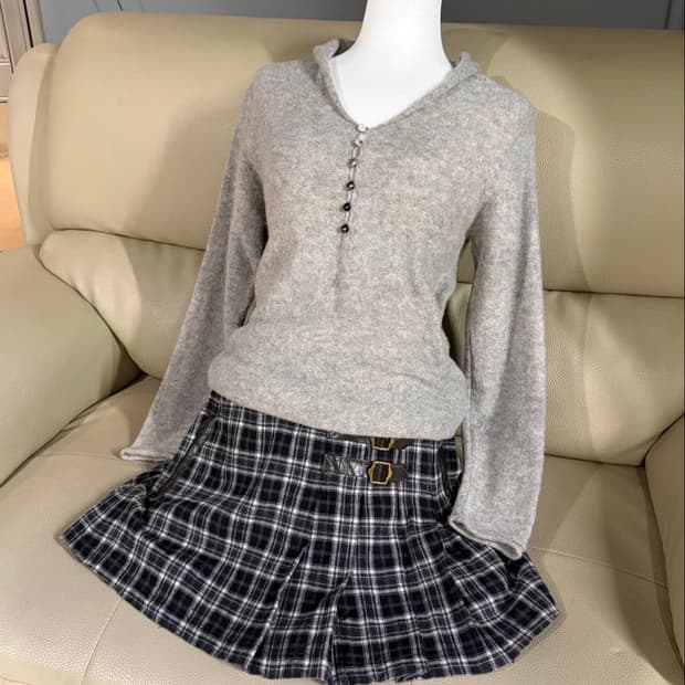 button-up point lambs wool knit