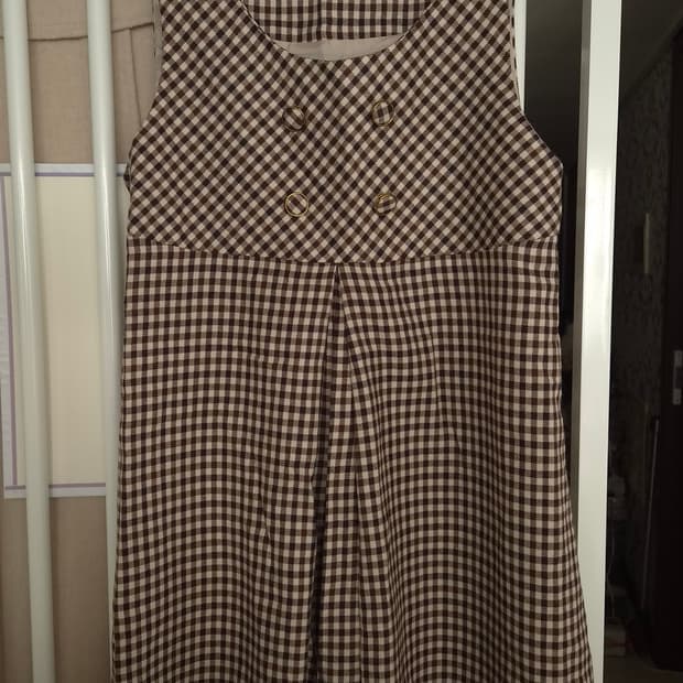 earth music 레트로 브라운 체크 원피스