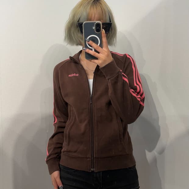 S 아디다스 빈티지 핑크 브라운 트랙탑 져지 집업