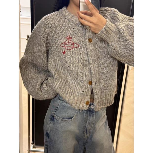it 콜렉션 헤비울 우주선 자수 가디건 스웨터 S