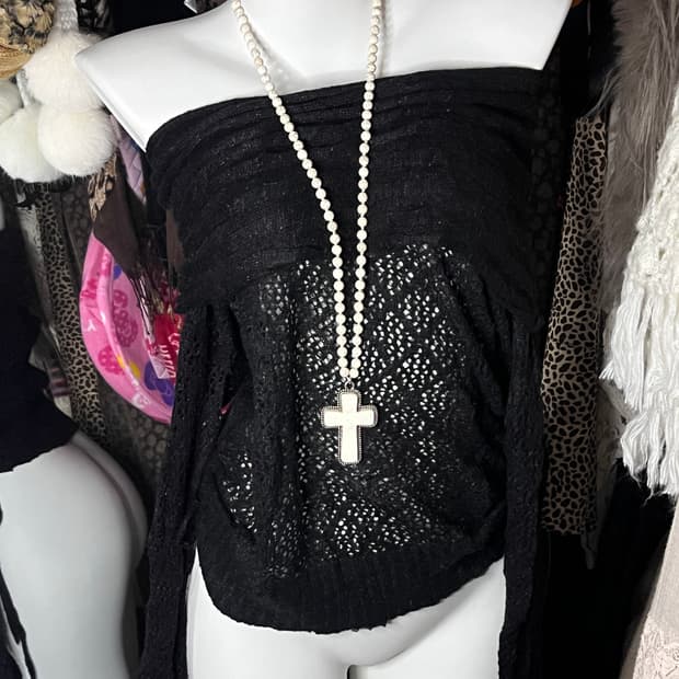 y2k 펑크 그런지 글리터 셔링 오프숄더 니트