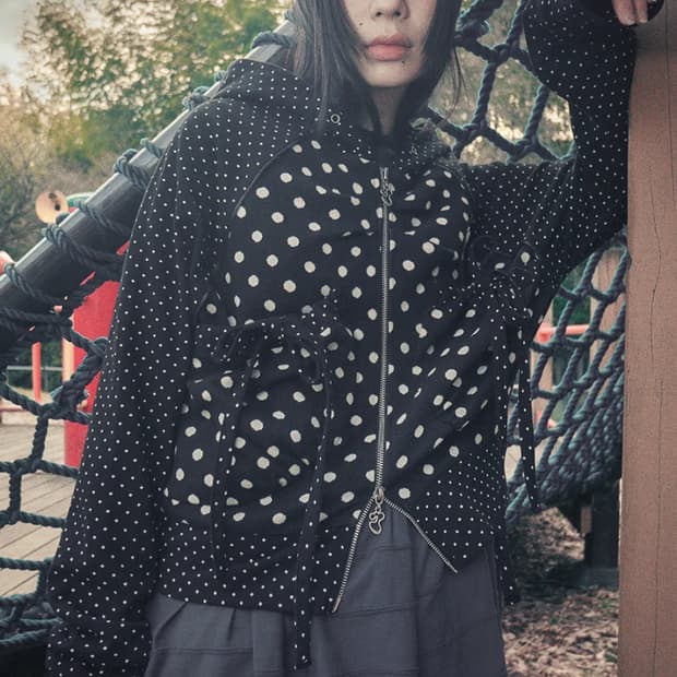 새상품) 허그유어스킨 도트 빅 포켓 후드집업 (블랙)