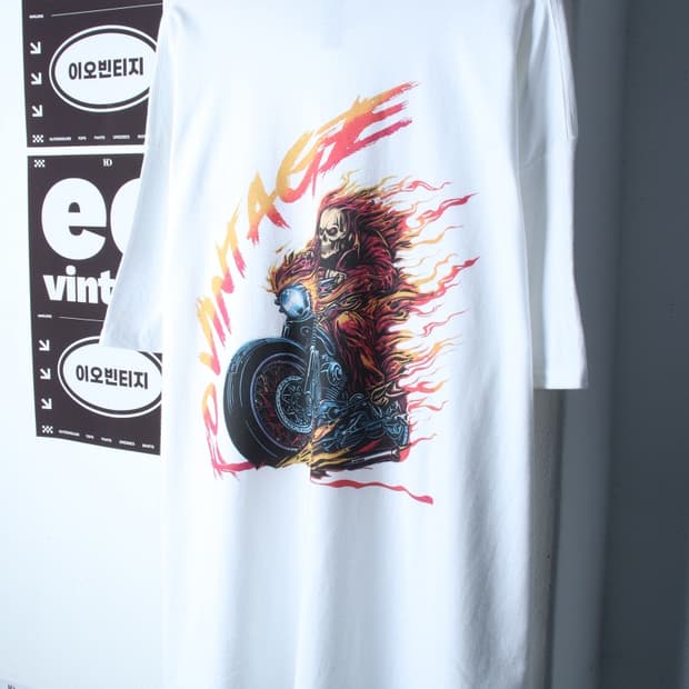 (3XL-4XL) 길단 반팔 티셔츠 자체제작 해골 불꽃-H35044