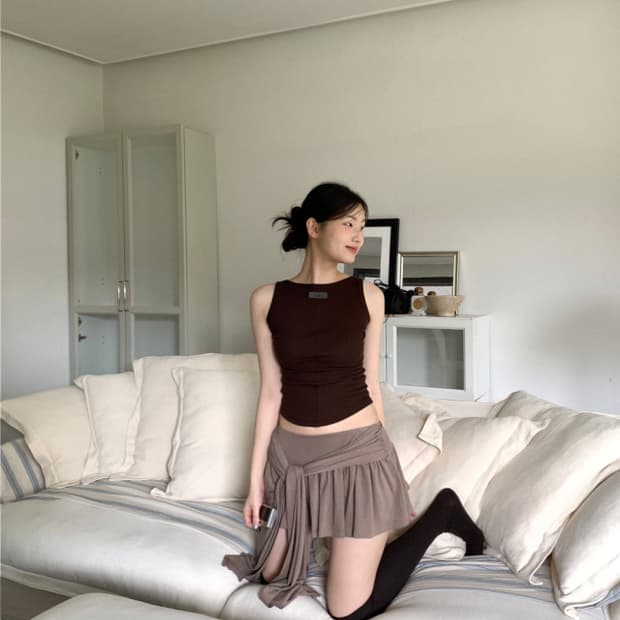 Bold tie skirt (brown)