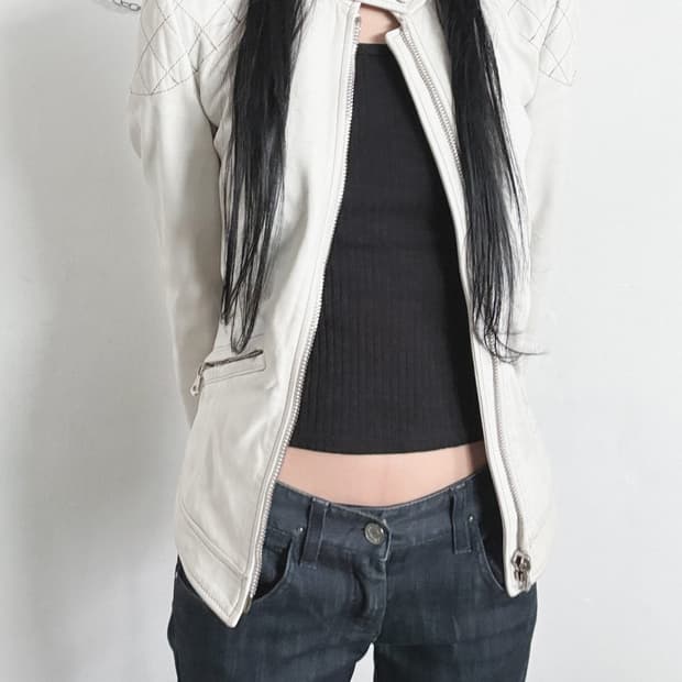 돌체앤가바나 화이트 레더 바이크자켓