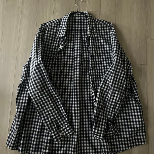 소프터 깅엄 와이드 셔츠 (화이트/네이비) L사이즈