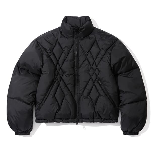 세컨모놀로그 아가일 체크 퀼팅 크롭 패딩 블랙