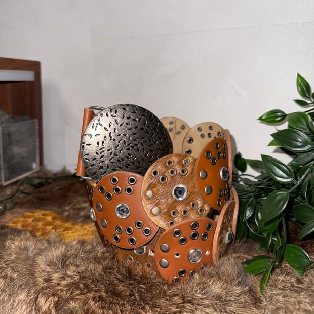 Brown calf fur western punching belt