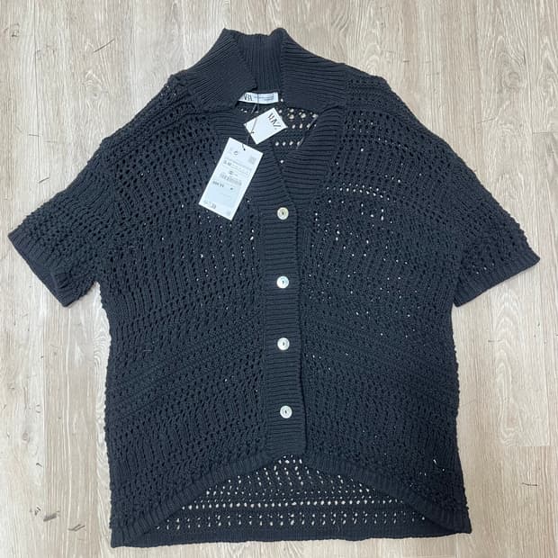 (신제품) 자라 여성 블랙 그물  시스루 빈팔 카라 S-M(90~95)