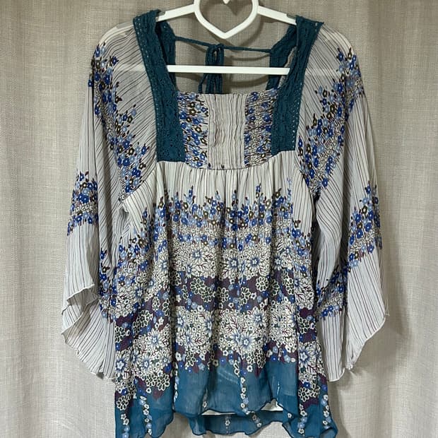 빈티지 에스닉 보헤미안 히피 스퀘어넥 블라우스